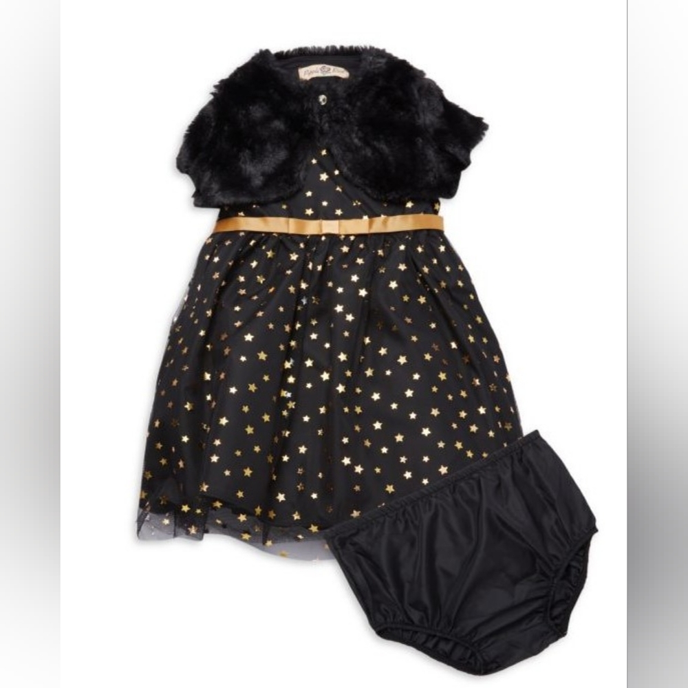 Purple Rose Baby Girl's 3-Piece Faux Fur Bolero, Dress & Bloomers Set